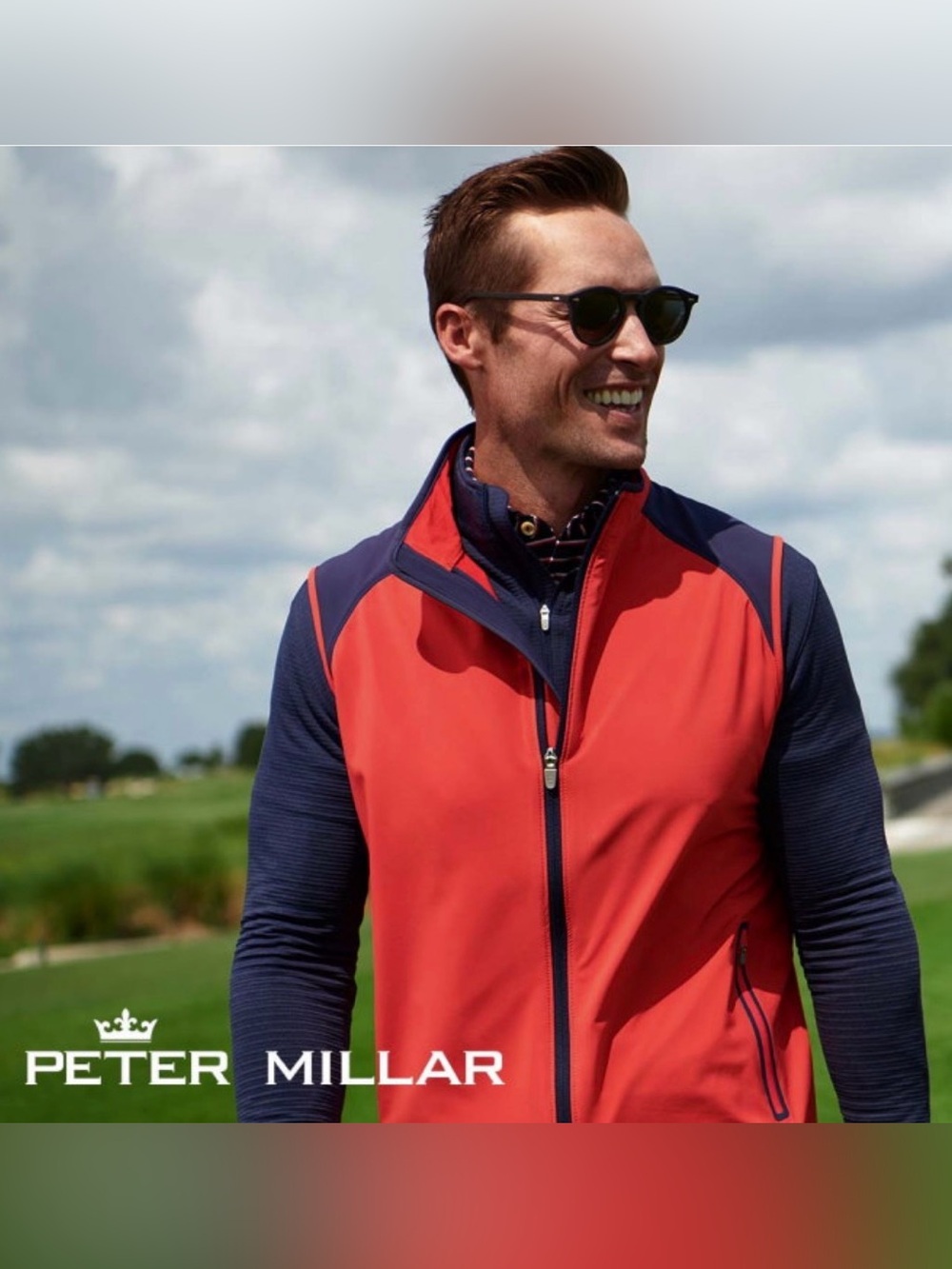 Peter Millar Coral & Navy Athletic Zip Vest
